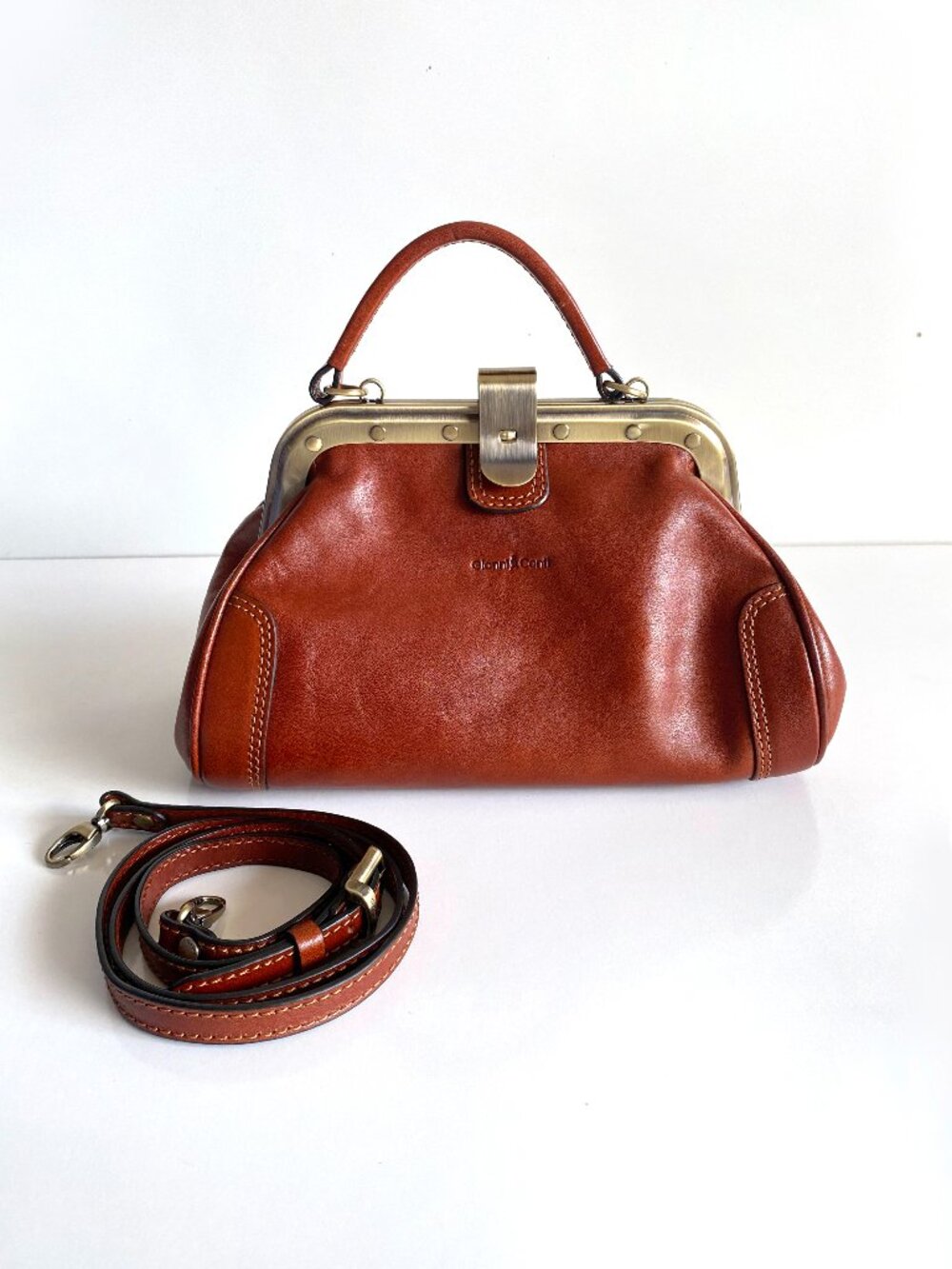 Gianni Conti Italian Leather Doctor Bag Satchel Crossbody Brown